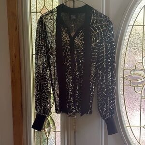 NWT Unique Vintage sequined spider web 🕸️ sheer button down